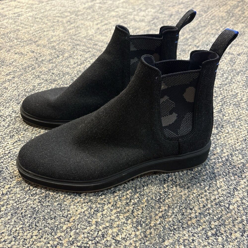 Rothys Merino Wool Chelsea Boots Black Gray Camo Mens 9.5